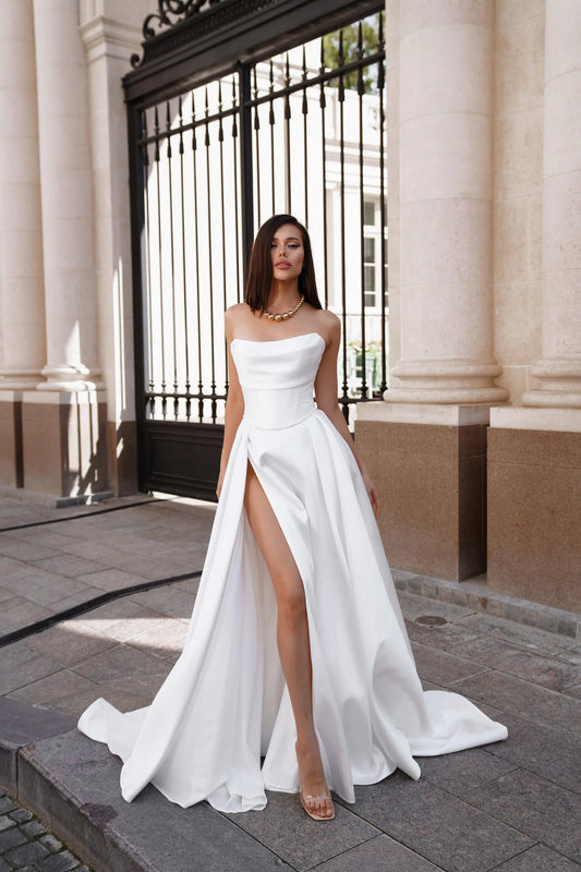 CIVAN Bridal Elegant A-Line High Slit Wedding Dress – Custom Made Bridal Gown