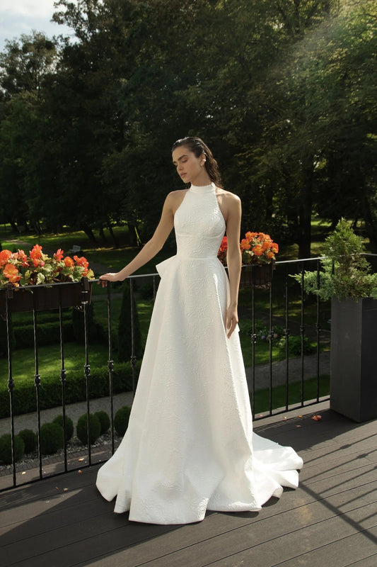 CIVAN Bridal Elegant Jacquard A-Line Wedding Dress with Embroidered Corset – Custom Made Bridal Gown