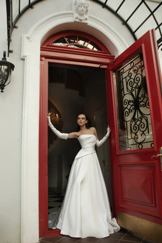 CIVAN Bridal Sophisticated A-Line Mikado Wedding Dress with Drapery and Zipper Back – Custom Made Bridal Gown